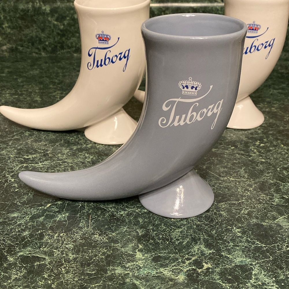 Tuborg 👑vintage ceramic danish Viking horn drinking beer Stein mug barware brew